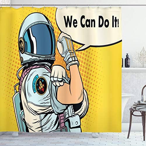 ABAKUHAUS Astronauta Cortina de Baño, Podemos Hacerlo Espacial, Material Resistente al Agua Durable Estampa Digital, 175 x 200 cm, Multicolor