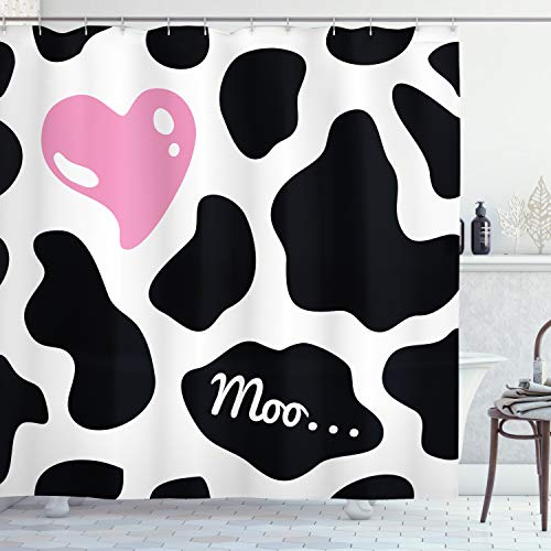 ABAKUHAUS impresión de la Vaca Cortina de Baño, patrón de Camuflaje, Material Resistente al Agua Durable Estampa Digital, 175 x 200 cm, Rosa Blanco Negro