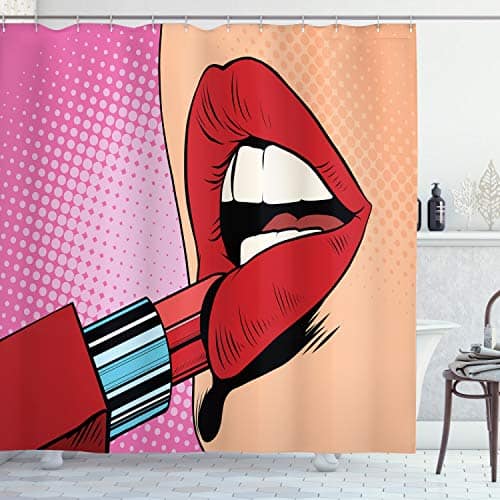 ABAKUHAUS Labios Cortina de Baño, Medio Tono cómico Pop Art Girl, Material Resistente al Agua Durable Estampa Digital, 175 x 200 cm, Multicolor