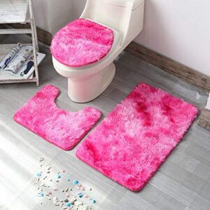 ETOPARS Juego de alfombras de baño de 3 piezas, suaves, absorbentes, antideslizantes, con contorno en forma de U y cubierta de tapa de inodoro, lavable, rosa