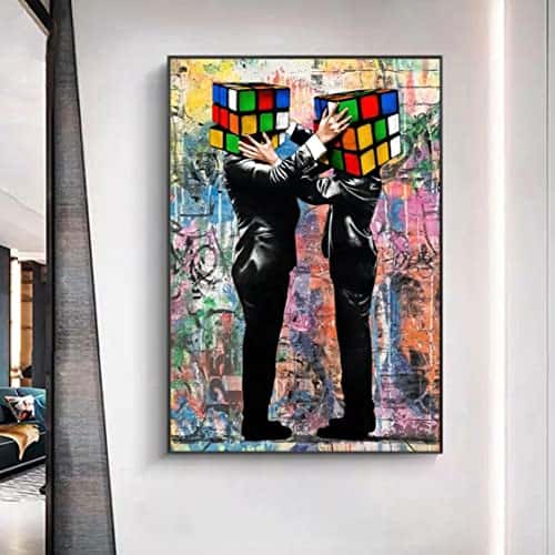 Danjiao Mr Brainwash Rubik Arte Lienzo Pintura Carteles Artísticos E Impresiones Arte De Pared Imagen Nórdica Para Decoración De Sala De Estar Decor 50x75cm