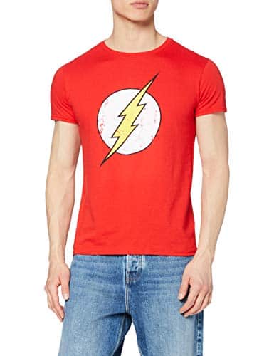 DC Comics - Camiseta de Flash con cuello redondo de manga corta para hombre, Rojo, X-Large
