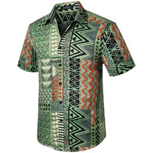 HISDERN Camisas Hawaianas De Manga Corta para Hombre Informal Florales Tropicales Camisa con Botones Funky Verano Aloha Verde Camisa De Playa S