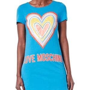 Love Moschino Vestido de Punto de algodón con diseño de corazón Maxi Multicolor, Azul Claro, 50 para Mujer