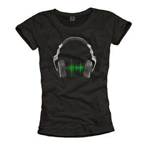 MAKAYA Camiseta Musica Electronica Mujer - Auriculares - Negra L