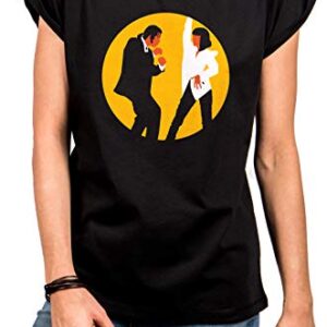 MAKAYA T-Shirt Manga Corta - MIA & Vincent Bailando - Camiseta para Mujer Pulp Fiction Negro Talla L