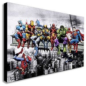 Marvel DC Comic Super Heroes - Lienzo enmarcado para pared, varios tamaños, blanco y negro, A4 12x8 inch