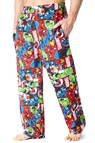 Marvel Pijama Hombre, Pantalones Largos de Pijama Para Hombres Avengers, Con Iron Man Capitan America Hulk y Thor, Ropa de Dormir 100% Algodon, Regalos Originales Para Hombres (L, Multicolor)