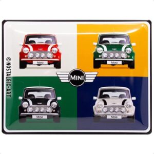 Nostalgic-Art Cartel de Chapa Retro Mini – 4 Cars Pop Art – Idea de Regalo para los Aficionados a los Coches, metálico, Diseño Vintage, 30 x 40 cm