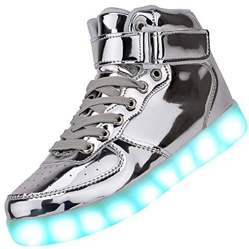 Padgene Unisex Zapatillas LED para Hombre Mujere con Luces (7 Colores) USB Carga Zapatos de Deporte (Plateado, 36EU)