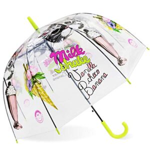 Paraguas Niña, Paraguas Transparentes Mujer a Prueba de Viento y Lluvia Paraguas Transparente Semiautomático y Mango en J, para Fiesta, Viaje, Camping