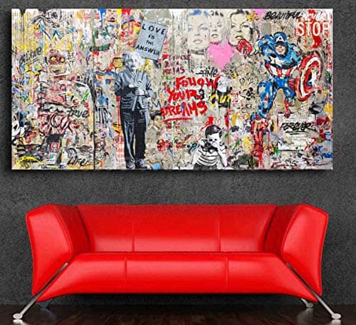REDWPQ Mr. Brainwash Einstein Mural HD Wall Art Canvas Posters Impresiones Pintura Cuadros de Pared para Oficina Sala de Estar Decoración para el hogar 40 * 80 cm sin Marco