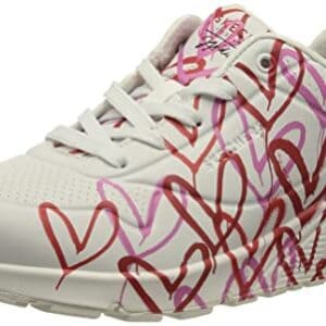 Skechers Uno Spread The Love, Zapatillas Mujer, White W Red and Pink Heart Print Durabuck M, 38 EU