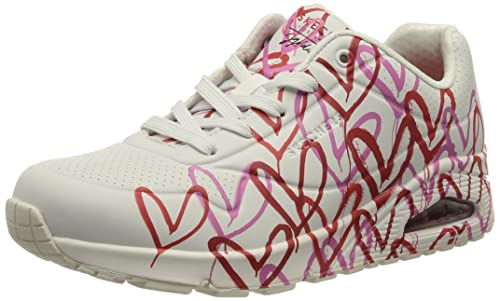 Skechers Uno Spread The Love, Zapatillas Mujer, White W Red and Pink Heart Print Durabuck M, 38 EU