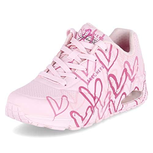 Skechers Uno, Zapatillas Mujer, Pink W Multi Color Heart Print Durabuck/Mesh, 35 EU