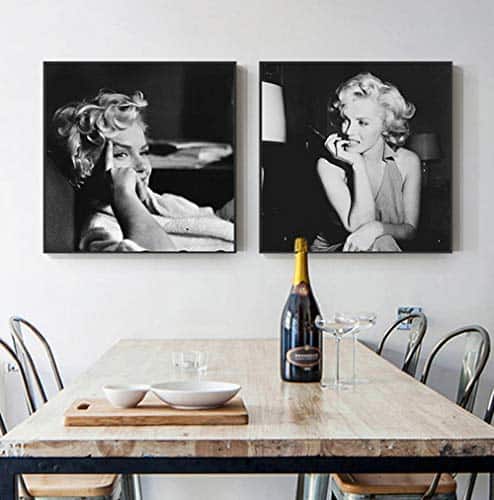 zszy Blanco y Negro Marilyn Monroe Arte de la Lona Carteles e Impresiones de Moda Cuadros de Pared Salón Salón-50x50cmx2 Piezas sin Marco