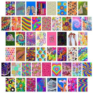 50 piezas de imagen estética hippie colorida para collage de pared, juego de collage brillante, decoración colorida de la habitación, impresiones artísticas de pared, exhibición de la habitación