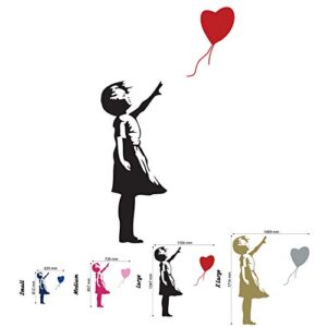 Banksy - Adhesivo Decorativo para Pared, diseño de corazón con Texto Girl Balloon, Negro, Large