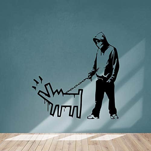 Banksy - Adhesivo decorativo para pared, diseño de graffiti famoso, para dormitorio, hogar, baño, cocina, vinilo (corteza de perro)