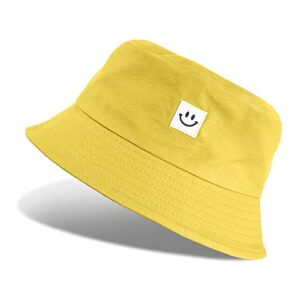 CMTOP Sombrero del Pescador Algodón Plegable Bucket Hat Al Aire Libre Visera Sombrero de Sol de Playa para Senderismo Camping(1-Amarillo,Talla única)