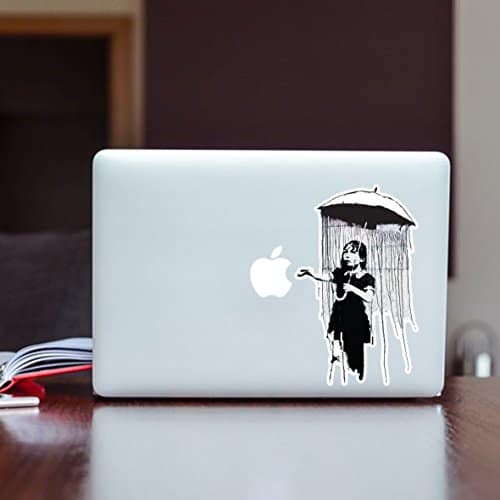 Pegatina de vinilo para pared, diseño de niña con paraguas Banksy, para ventana, coche, portátil, tamaño grande, 20 x 12 cm
