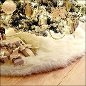 Guwheat Árbol de Navidad Faldas Blanco Árbol Adornos Felpa XmasTree Falda para la Decoración de Navidad Fiesta de Año Nuevo (Blanco 90 cm)